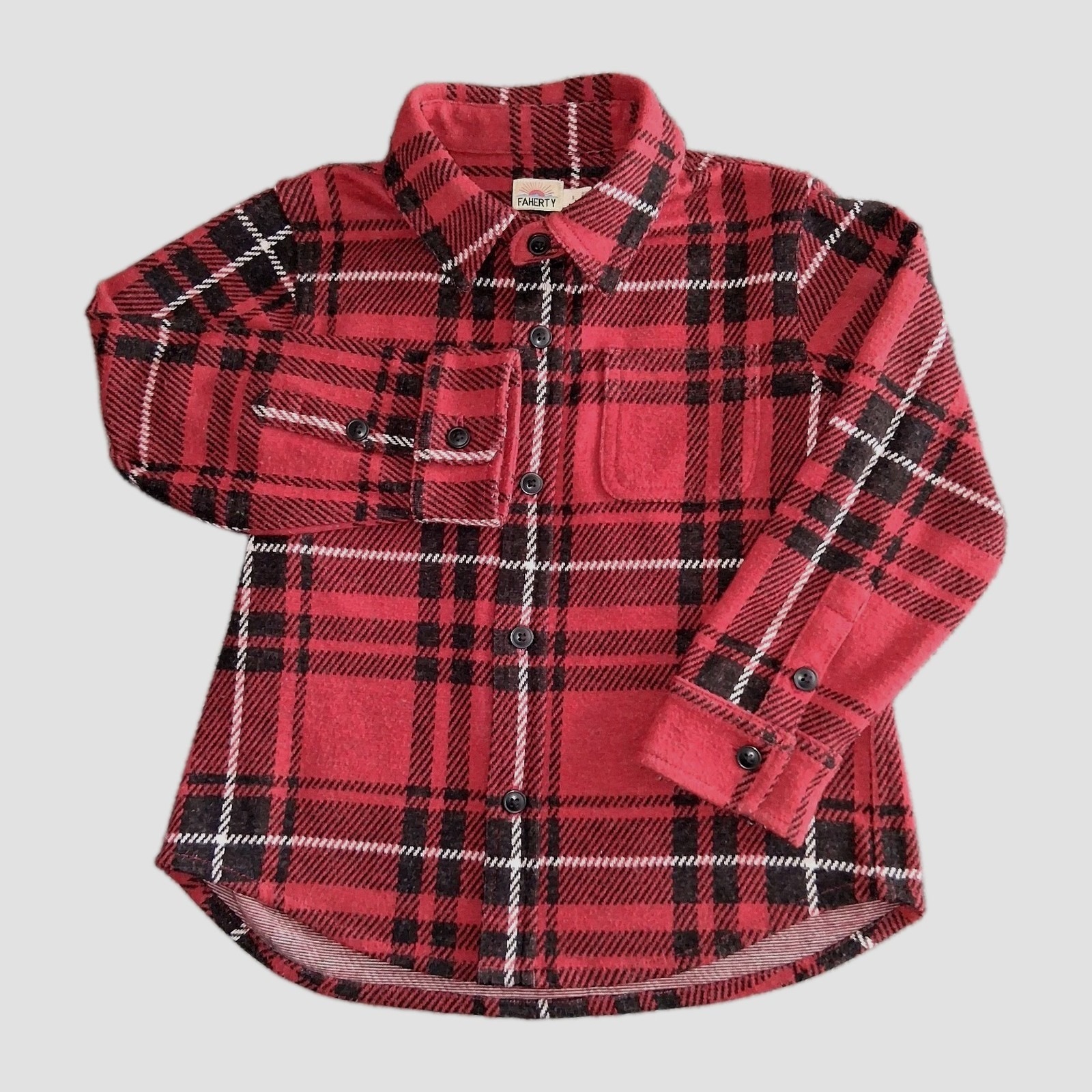 Faherty Legend Sweater Shirt Boys Size 5 Red Plaid Stretch Long Sleeve